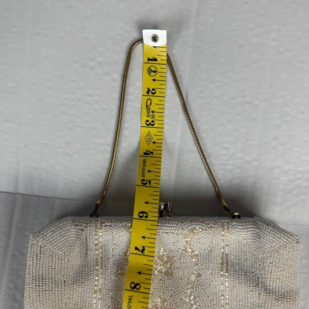 Vintage La Regale Beaded Clutch Purse Ivory Chain‎ Strap Evening Bag